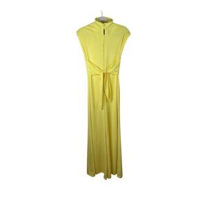 Vintage Montgomery Ward Wide Leg Flare Jumpsuit 70’s Yellow Zip Tie Front